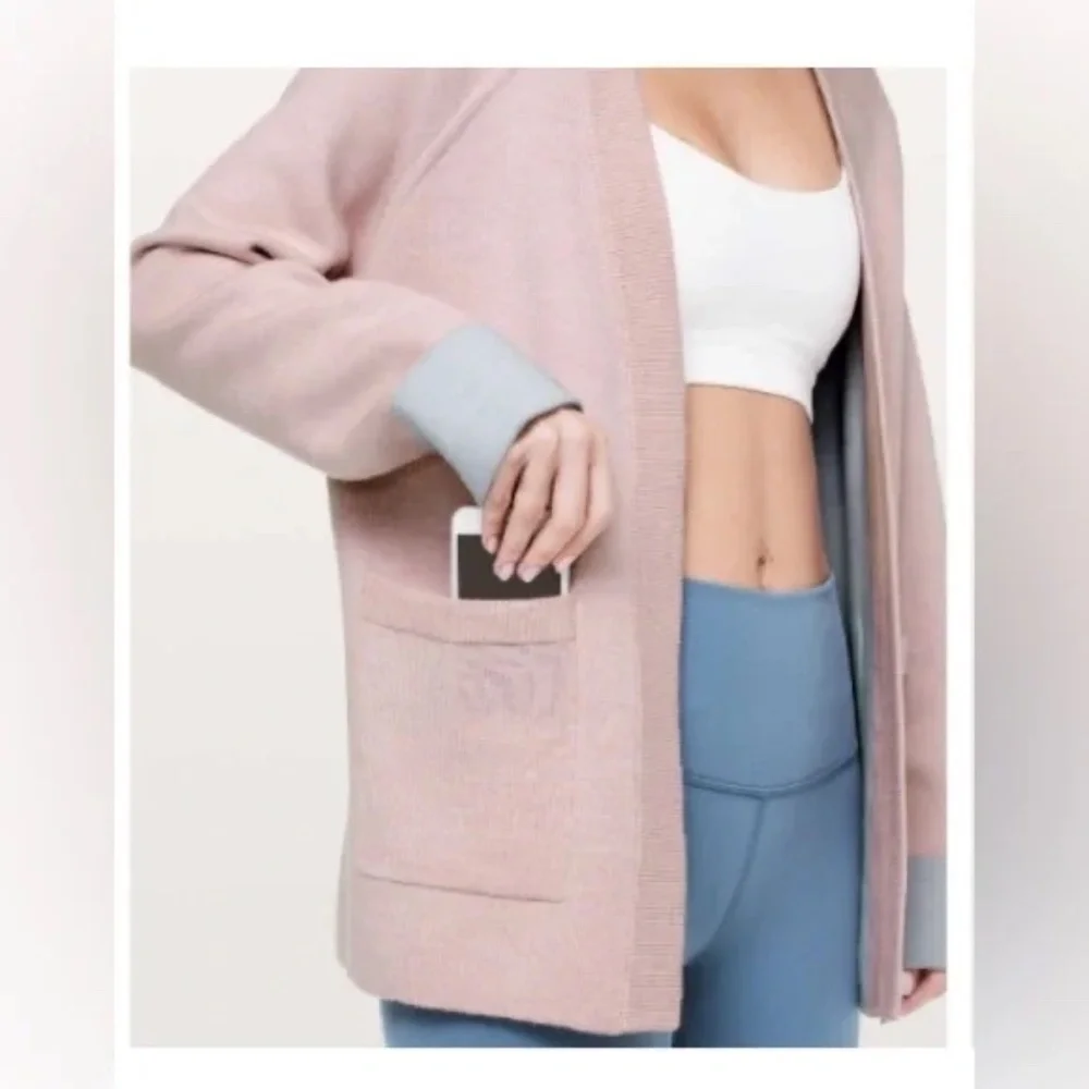Lululemon Reverse ME Sweater Wool Cardigan Open Front Pockets Chalk Size 6 - Picture 9 of 9